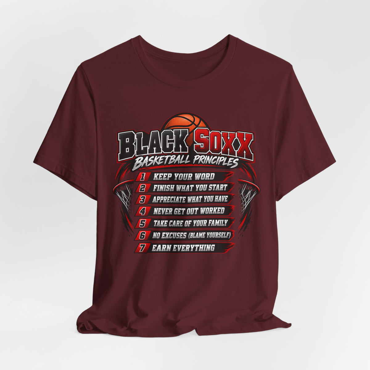 Black Soxx Basketball Principles Tee — Motivational Youth & Adult Basketball Shirt