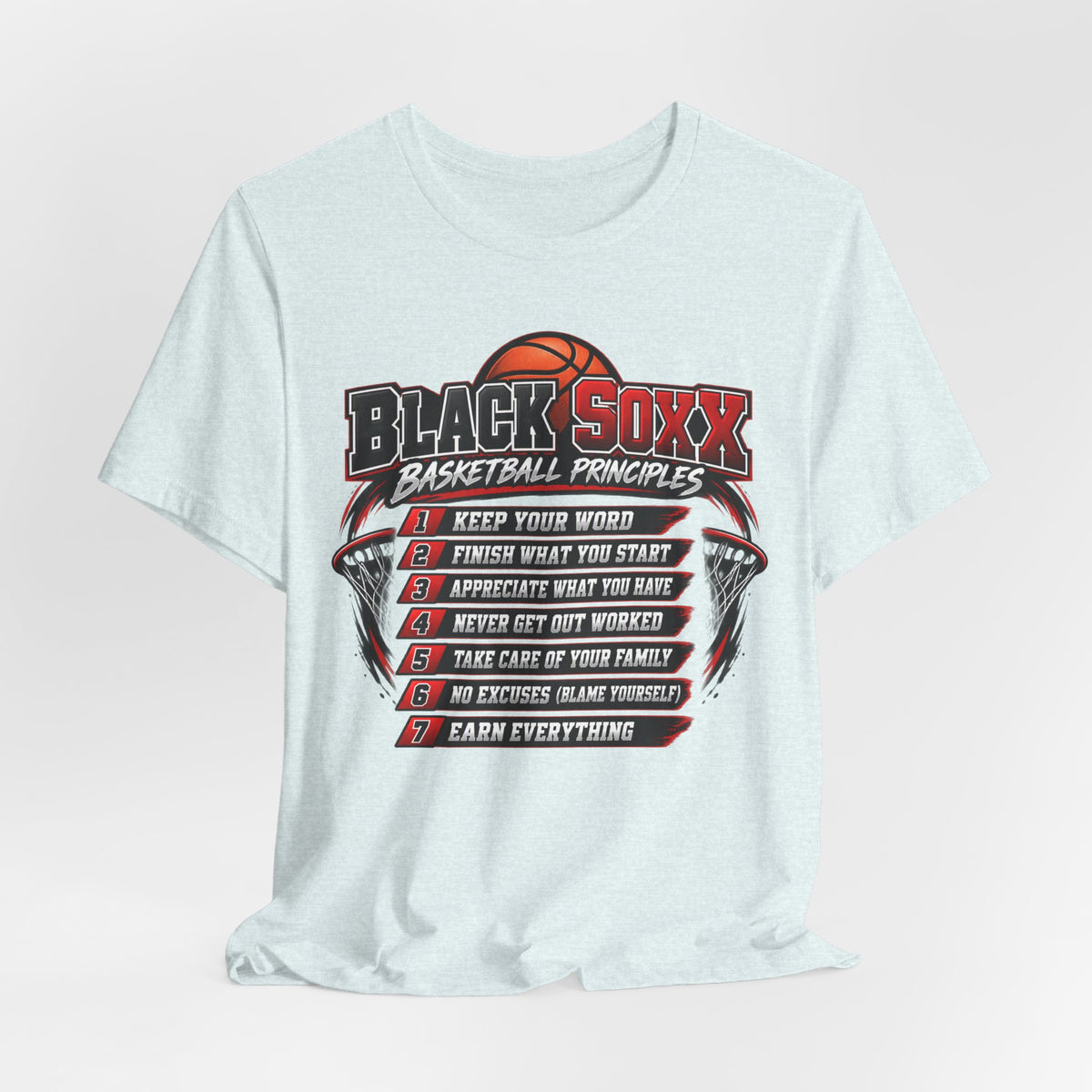 Black Soxx Basketball Principles Tee — Motivational Youth & Adult Basketball Shirt